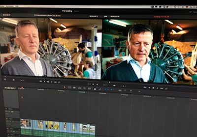 Bildschirm mit Color Grading der Dokumentation in der Videoproduktion in Korschenbroich